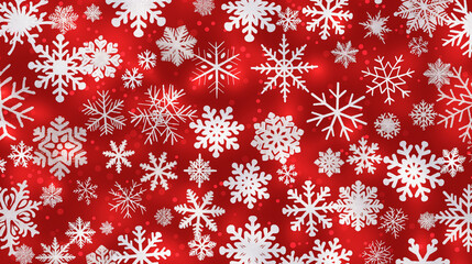 Naklejka na ściany i meble Christmas background of big and small snowflakes in red colors.