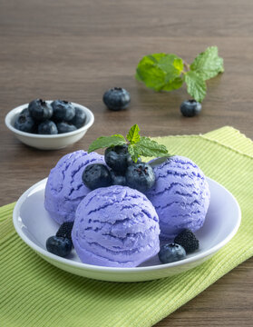 Blueberry ice cream on the dining table