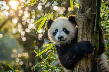 Fototapete Panda hugging tree trunk © InfiniteStudio