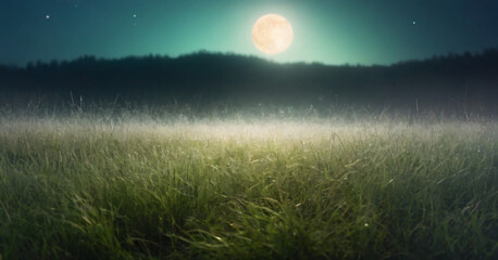 Green Grass and Rainbow Storm Lightnings under the Moon
