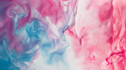 Beautiful abstraction of liquid paints in slow blending flow mixing together gently.