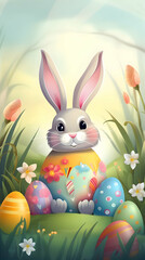 Easter bunny and eggs, generative ai