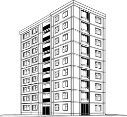 apartment building sketch drawing