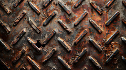 Old rusty metal texture background with diamond plate pattern 
