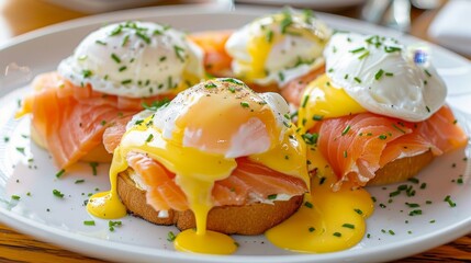 Deluxe sandwich featuring expertly poached eggs in high quality professional food photography