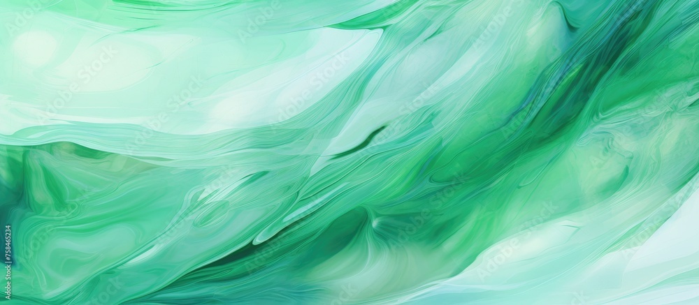 Poster a detailed closeup showcasing the intricate patterns of green and white marble, resembling a fluid a