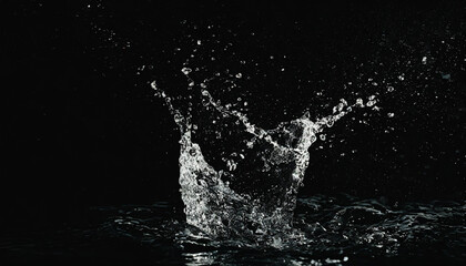 Splashing water, liquid, crown, droplet, bouncing, black background, close-up