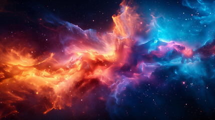 A colorful galaxy with orange and blue clouds
