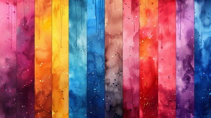 A colorful painting of a rainbow with a splash of paint on the right side - obrazy, fototapety, plakaty
