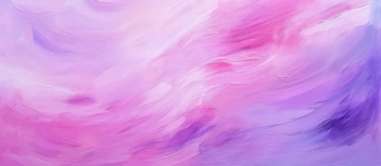 Foto auf Glas A detailed shot of a vibrant abstract painting featuring shades of pink, purple, magenta, and violet resembling a blooming flower with a cloudlike pattern in electric blue © TheWaterMeloonProjec