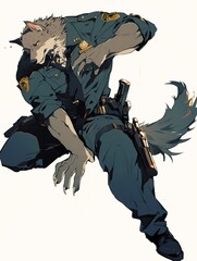 Wolf Police Officer Pose Illustration