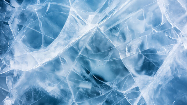 Abstract background of under ice frozen air flows in lake of baikal in winter.