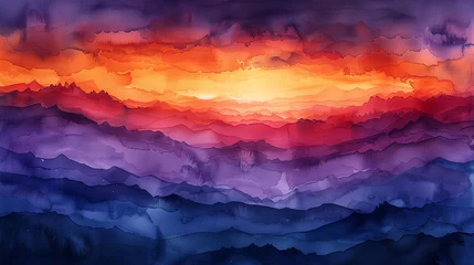 Poster A painting of a sunset with a purple and blue sky © CtrlN
