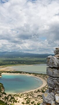 voidokilia beach in the Peloponnese, viewed from navarino fortress, greece in vertical