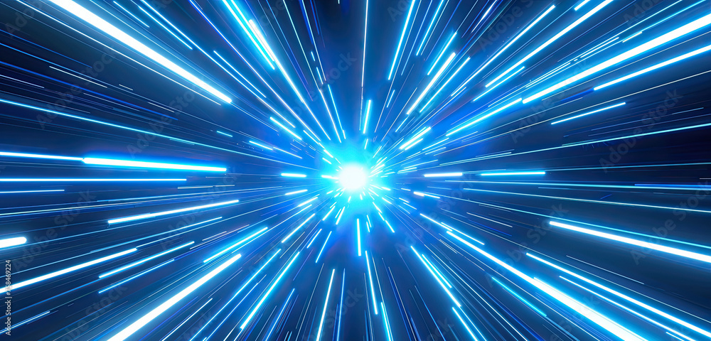 Poster abstract blue glowing rays background with light speed technology hi tech concept design