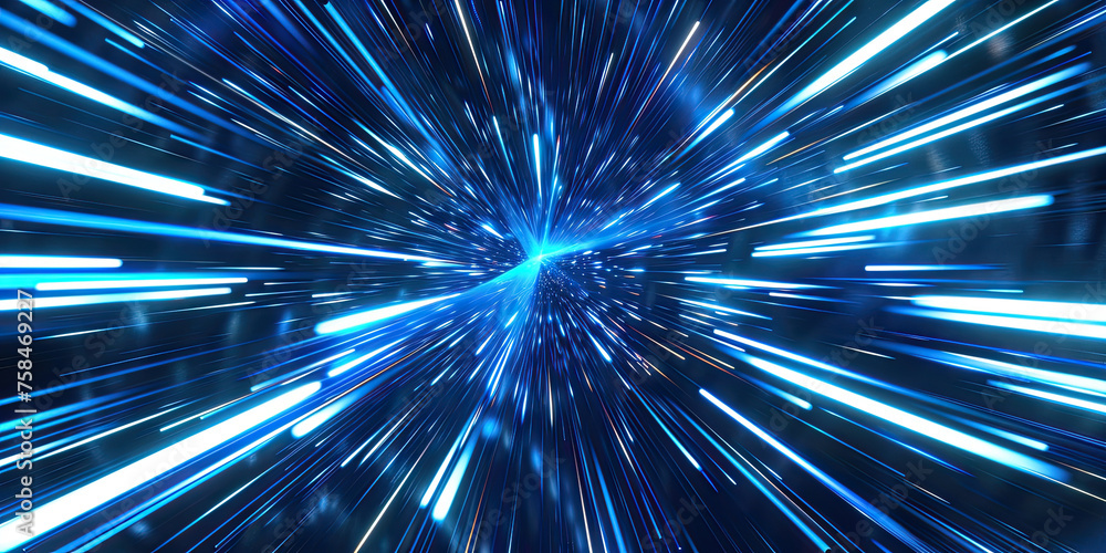 Poster abstract blue glowing rays background with light speed technology hi tech concept design