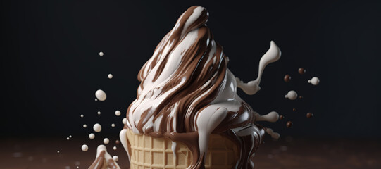 splash of vanilla chocolate cone ice cream 48 - obrazy, fototapety, plakaty