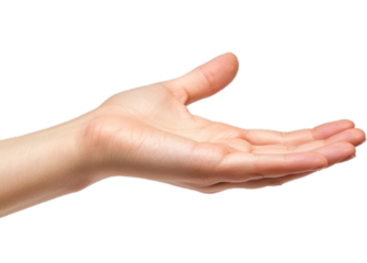 A man's outstretched hand against a transparent background