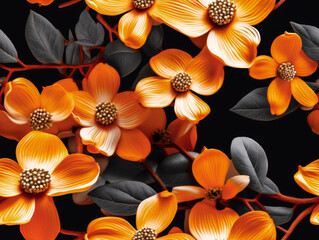 Seamless orange pacific dogwood flowers pattern. Wallpaper design. Generative ai