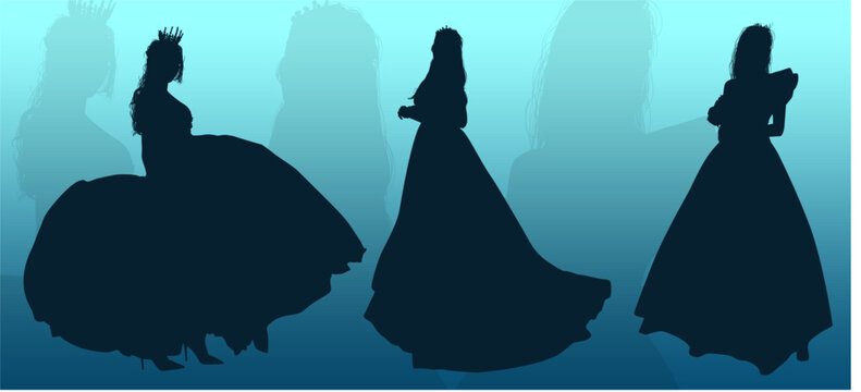 silueta, princesas, xv, boda, vestido de novia, vector, moda, ilustracion, quincea&ntilde;era, iconos, bride, novia, novios, matrimonio, modelo