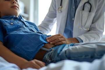Doctor examining baby's belly