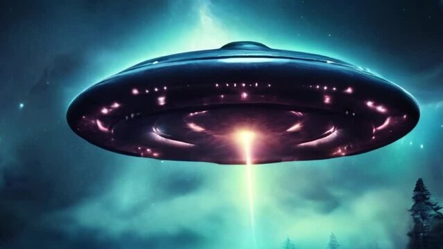 eerie alien ufo abduction lit up in the night sky