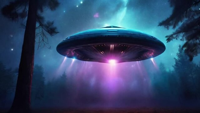 eerie alien ufo abduction lit up in the night sky