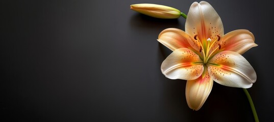 Funeral lily on dark black background with ample space for text placement and elegant presentation