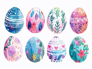 Watercolor easter eggs collection