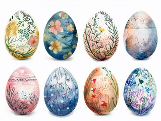 Watercolor easter eggs collection - obrazy, fototapety, plakaty