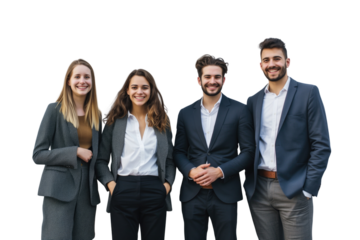 Young business crew smiling and confidence transparent background