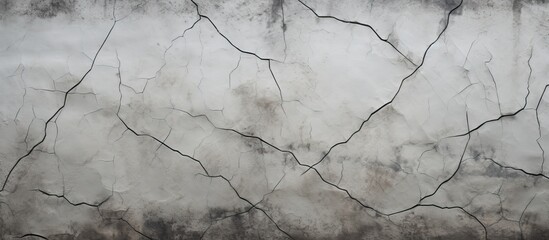 A close up of a cracked concrete wall with a pattern resembling twig branches, creating a composite material look. Monochrome photography captures the monochrome tones of winter - obrazy, fototapety, plakaty