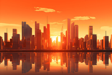 Fototapeta na wymiar Pastel Sunset Over Sleek, Modern Cityscape: A Journey Through Advanced Technology and Architecture
