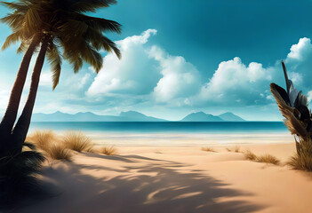 Blue sky and sand beach watercolor background stock illustrationBackgrounds Beach Sky Relaxation Heaven - obrazy, fototapety, plakaty