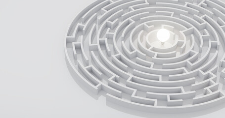 Business concept, light bulb in maze.3D illustration.