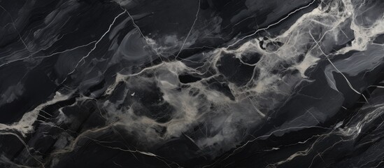 A closeup of a black and white marble texture resembles a cloudy sky or a geological phenomenon. The pattern creates a sense of depth and space, like a landscape or a cumulus cloud - obrazy, fototapety, plakaty