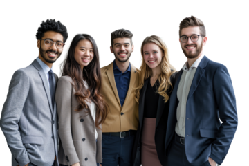 Young business crew smiling and confidence transparent background