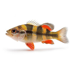 Apistogramma cacatuoides, also known as the Cockatoo dwarf cichlid, in a clear white background.