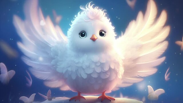 Playful white bird soaring through a fantastical landscape under the golden sun Seamless looping 4k time-lapse virtual video animation background. Generated AI