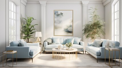 Modern sophisticated living room interior composition inspired with scandinavian elegance 