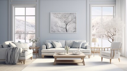 Modern sophisticated living room interior composition inspired with scandinavian elegance  - obrazy, fototapety, plakaty