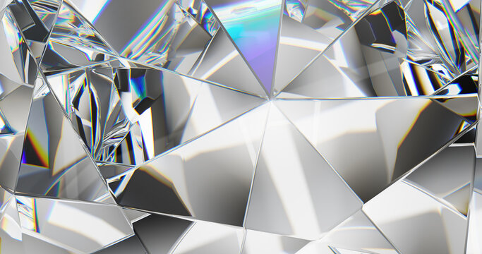 diamond texture closeup and kaleidoscope.3D illustration.