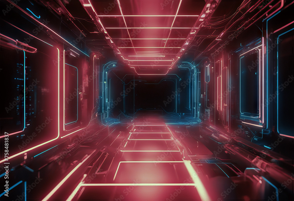 Aufkleber digital technology metaverse neon blue pink background cyber information abstract speed connect comm