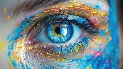 Türaufkleber Close up of beautiful woman's eye with creative makeup © Feedify