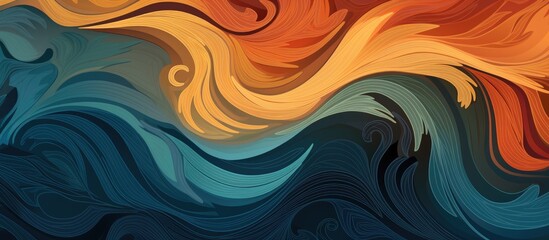 A closeup of an electric blue painting of waves, capturing the symmetry and patterns of a natural landscape. The vibrant colors evoke a mesmerizing visual arts experience - obrazy, fototapety, plakaty