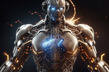 Cyborg with glowing glow. illustration.