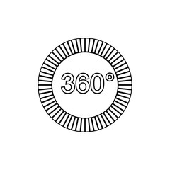 360° Icon. Rotate Arrow, Virtual Reality. Panoramic, Wide Degree Symbol. 