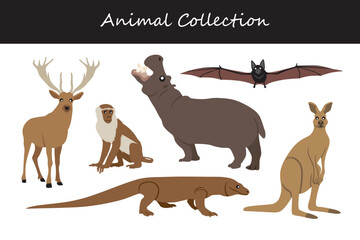Animals collection isolated on white background. Flat style vector illustration.
