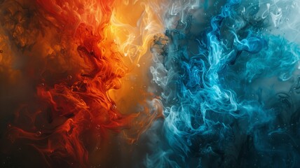 Abstract portrayal of the clash between fire and ice - obrazy, fototapety, plakaty