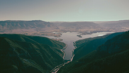 Aerial Footage overlooking Utah Pineview Reservoir and Vast Mountains
